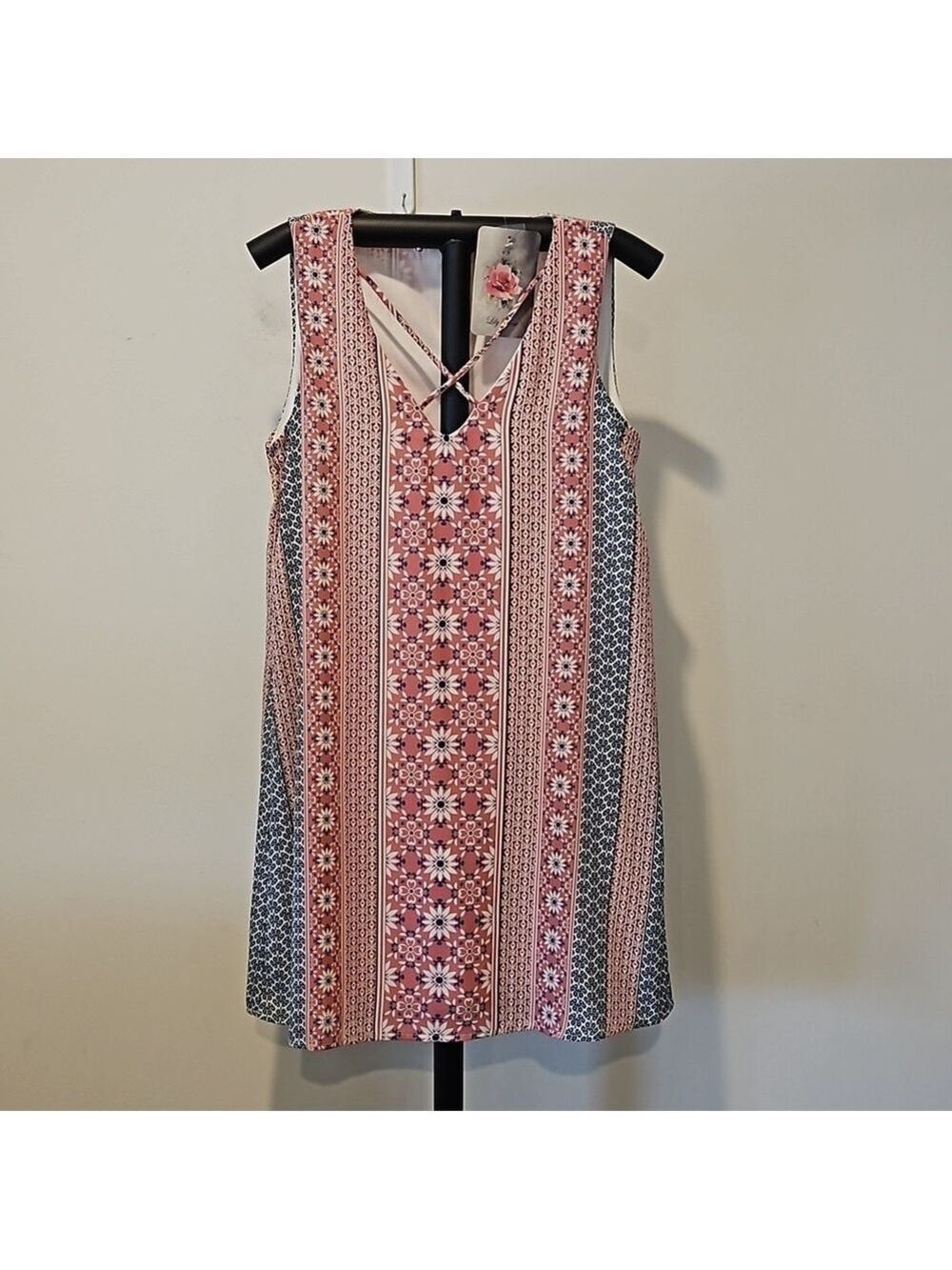 LILY ROSE NWT PINK, BLUE & WHITE SLEEVELESS LINED SHIFT DRESS SIZE SMALL
